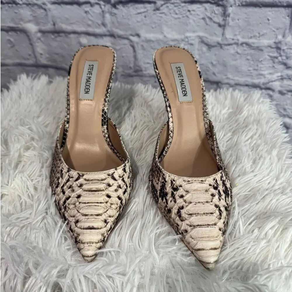 STEVE MADDEN Elyse Mule In Natural Snake Print 7.5